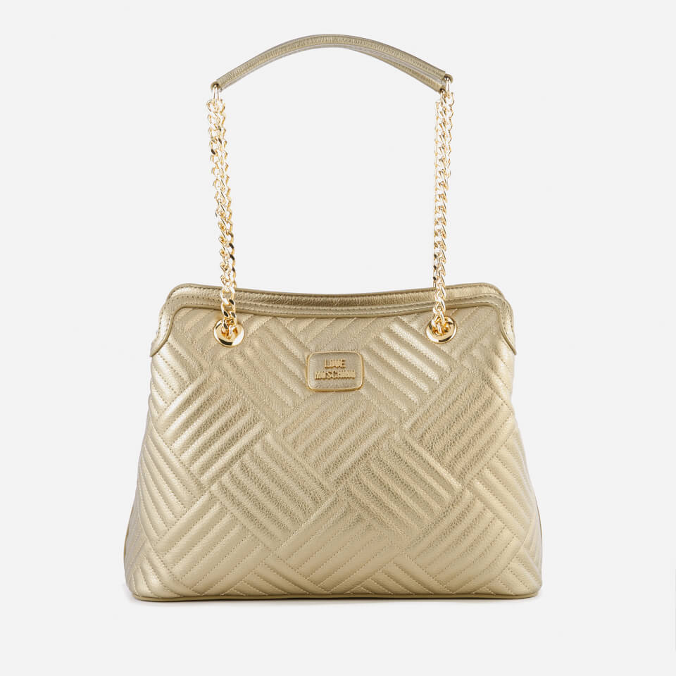 Love Moschino Women's Shiny Quilted Metallic Chain Tote Bag - Gold