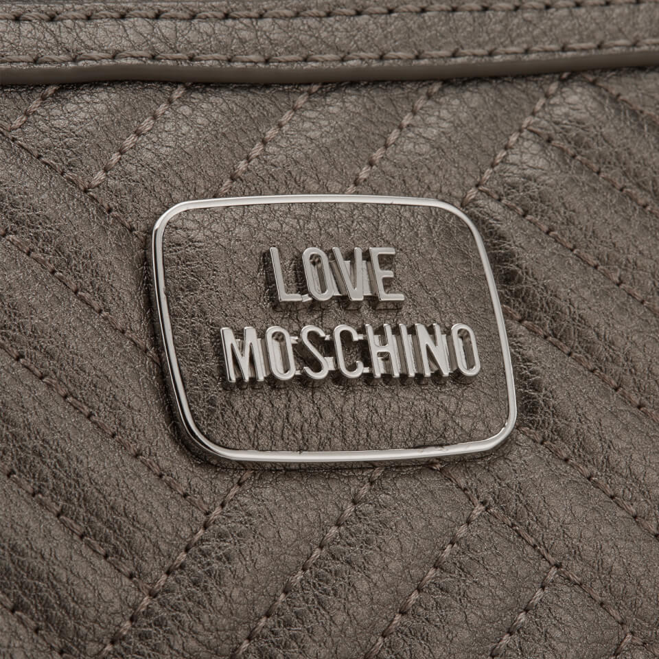 Love Moschino Women's Shiny Quilted Metallic Cross Body Bag - Pewter