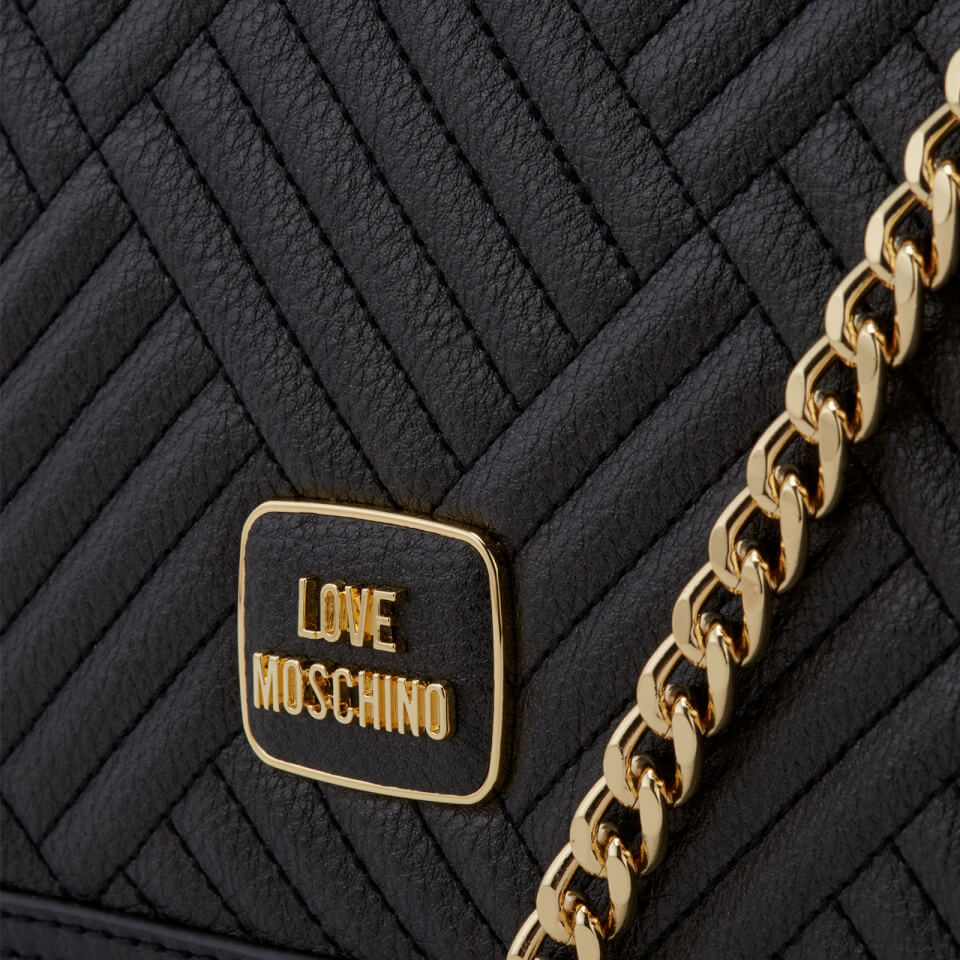 Love Moschino Women's Shiny Quilted Metallic Chain Shoulder Bag - Black