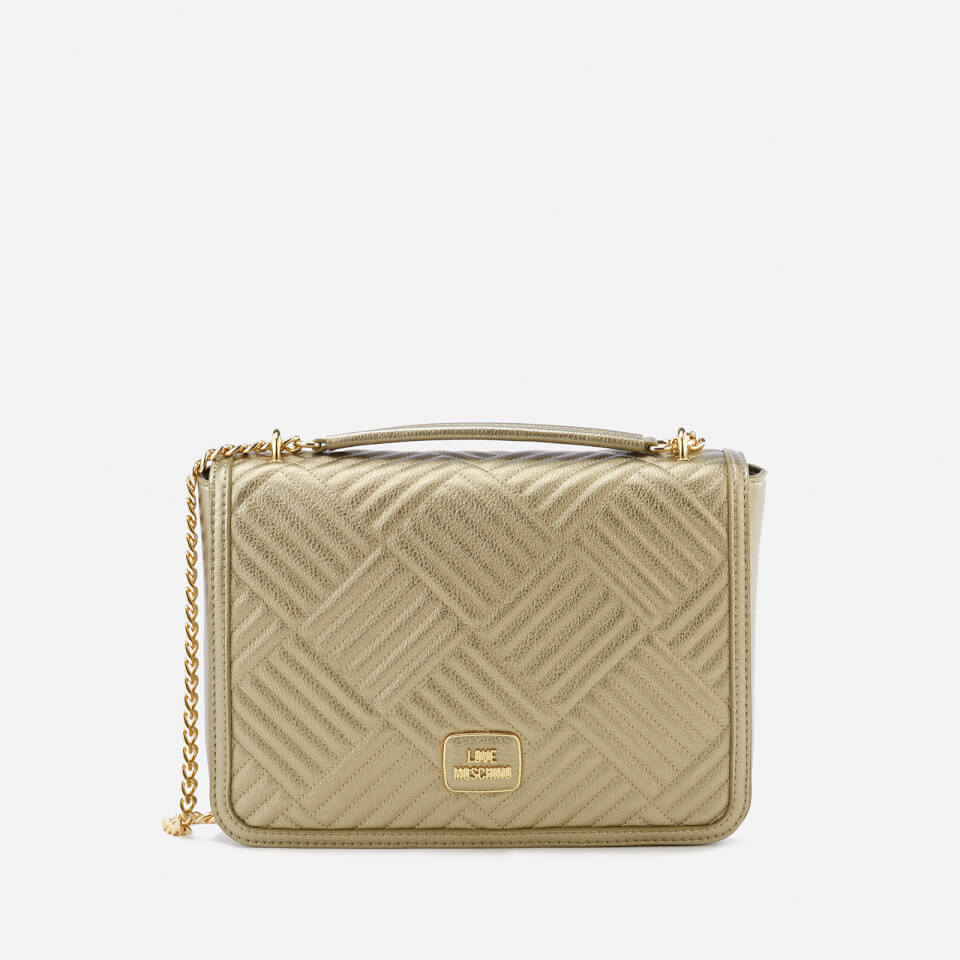 Love Moschino Women's Shiny Quilted Chain Metallic Shoulder Bag - Gold