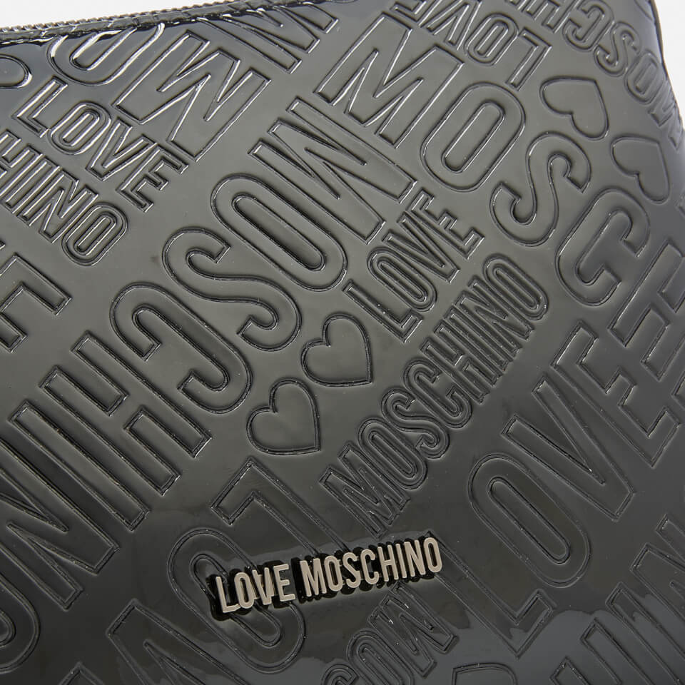 Love Moschino Women's Metallic Embossed Logo Flat Cross Body Bag - Black