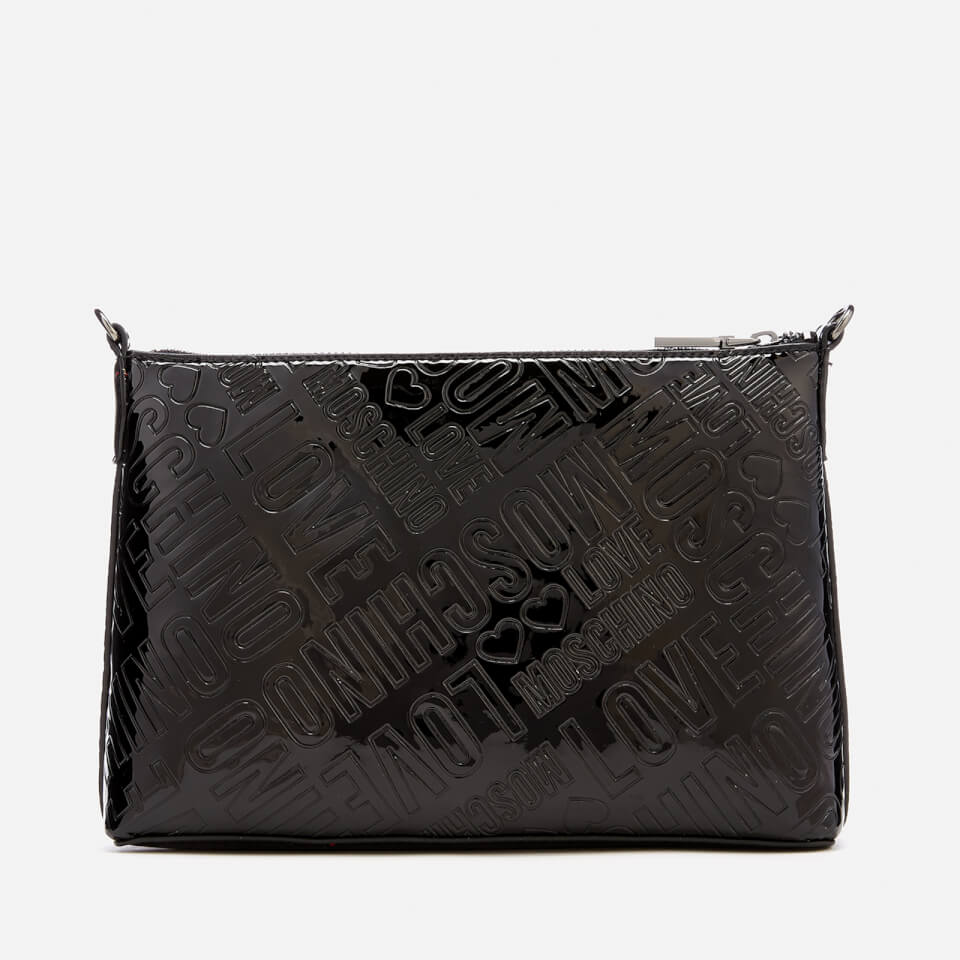 Love Moschino Women's Metallic Embossed Logo Flat Cross Body Bag - Black