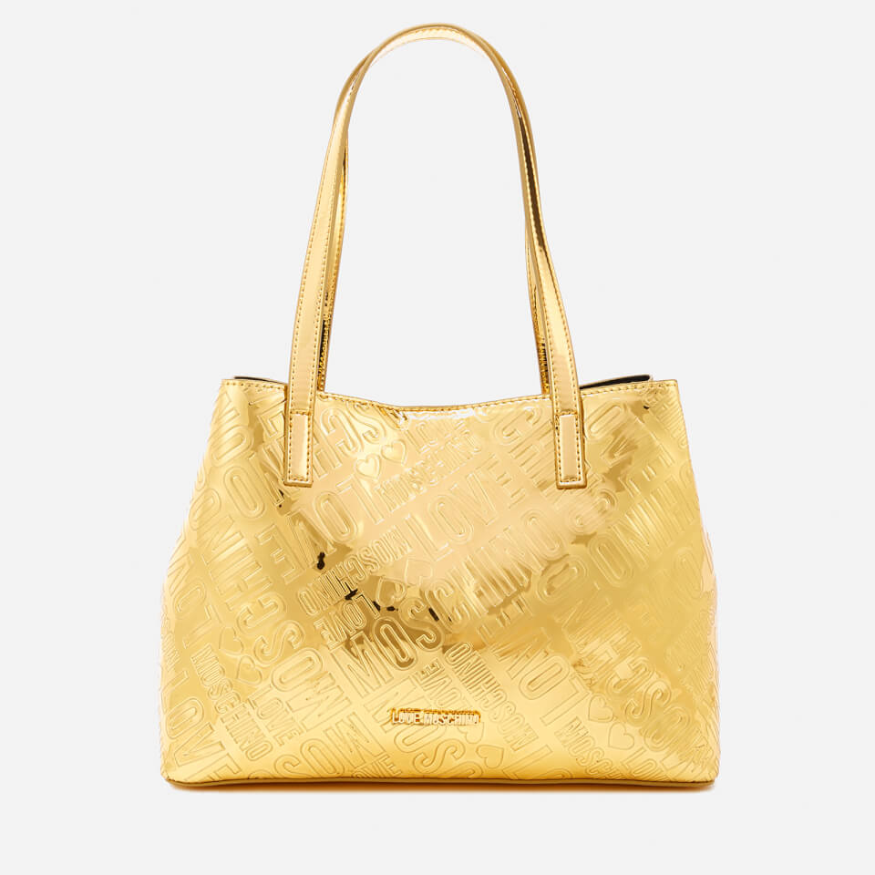 Love Moschino Women's Metallic Embossed Small Logo Tote Bag - Gold