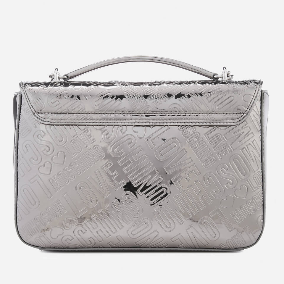 Love Moschino Women's Metallic Embossed Logo Shoulder Bag - Silver