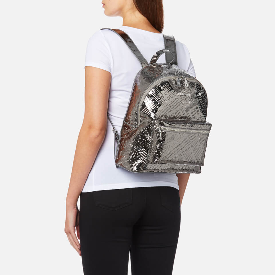Love Moschino Women's Metallic Embossed Logo Backpack - Pewter