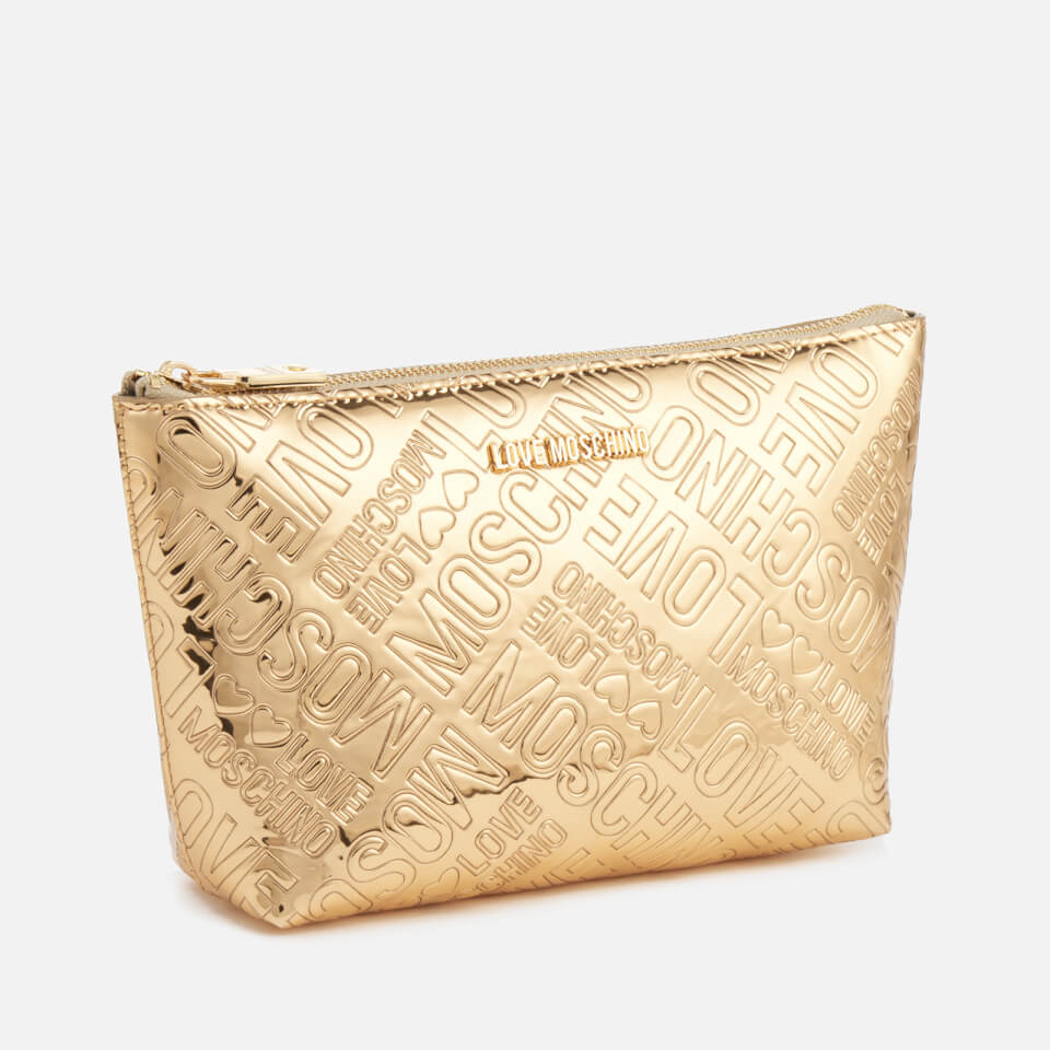 Love Moschino Women's Metallic Embossed Logo Cosmetic Bag - Gold