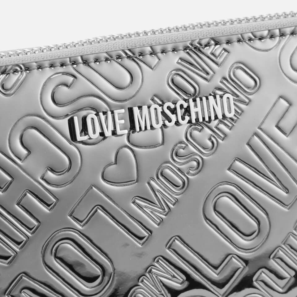 Love Moschino Women's Metallic Embossed Logo Zip Around Purse - Pewter