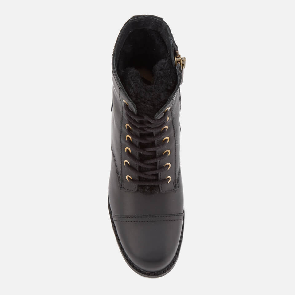UGG Women's Kilmer Exposed Fur Leather Lace Up Boots - Black