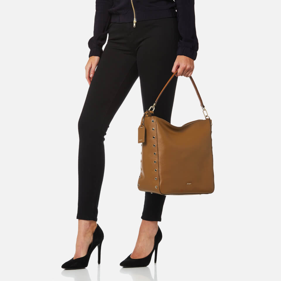 DKNY Women's Chelsea Pebbled Leather Top Zip Hobo Bag - Camel
