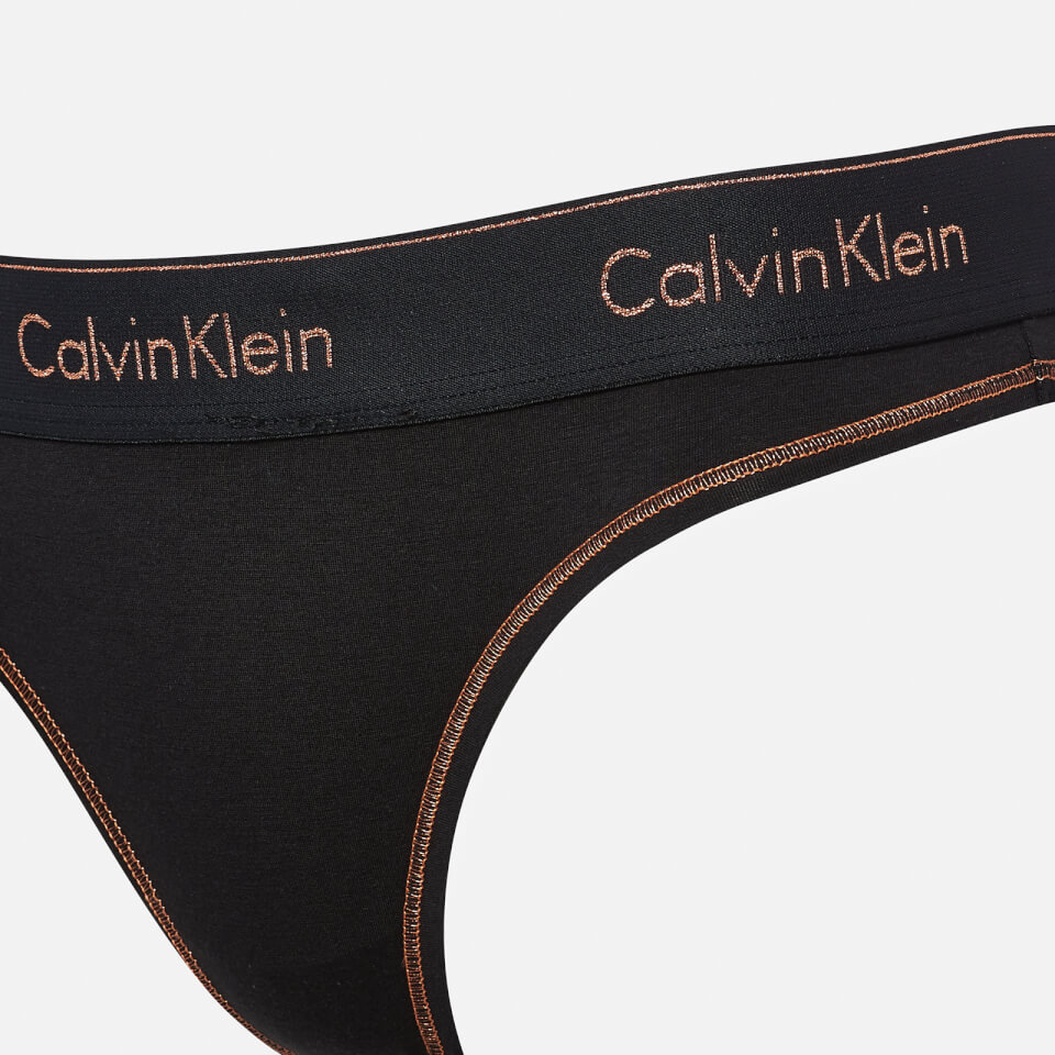 Calvin Klein Women's Logo Thong - Black/Rose Gold