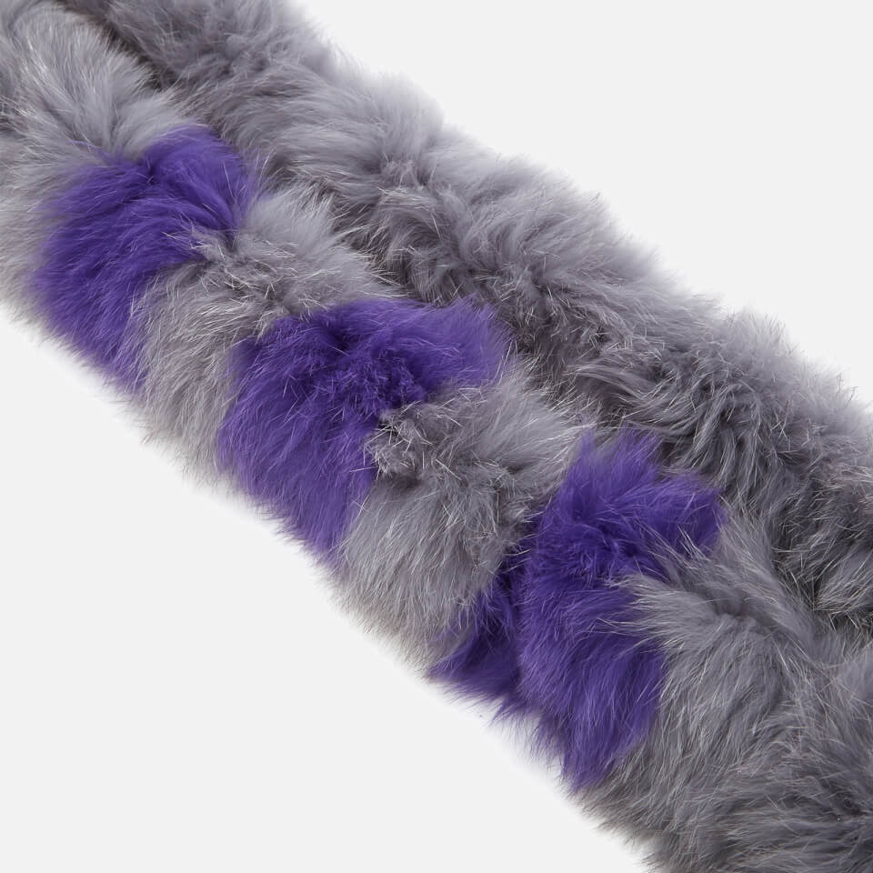 BKLYN Women's Fox Fur Scarf - Grey/Lavender Stripes