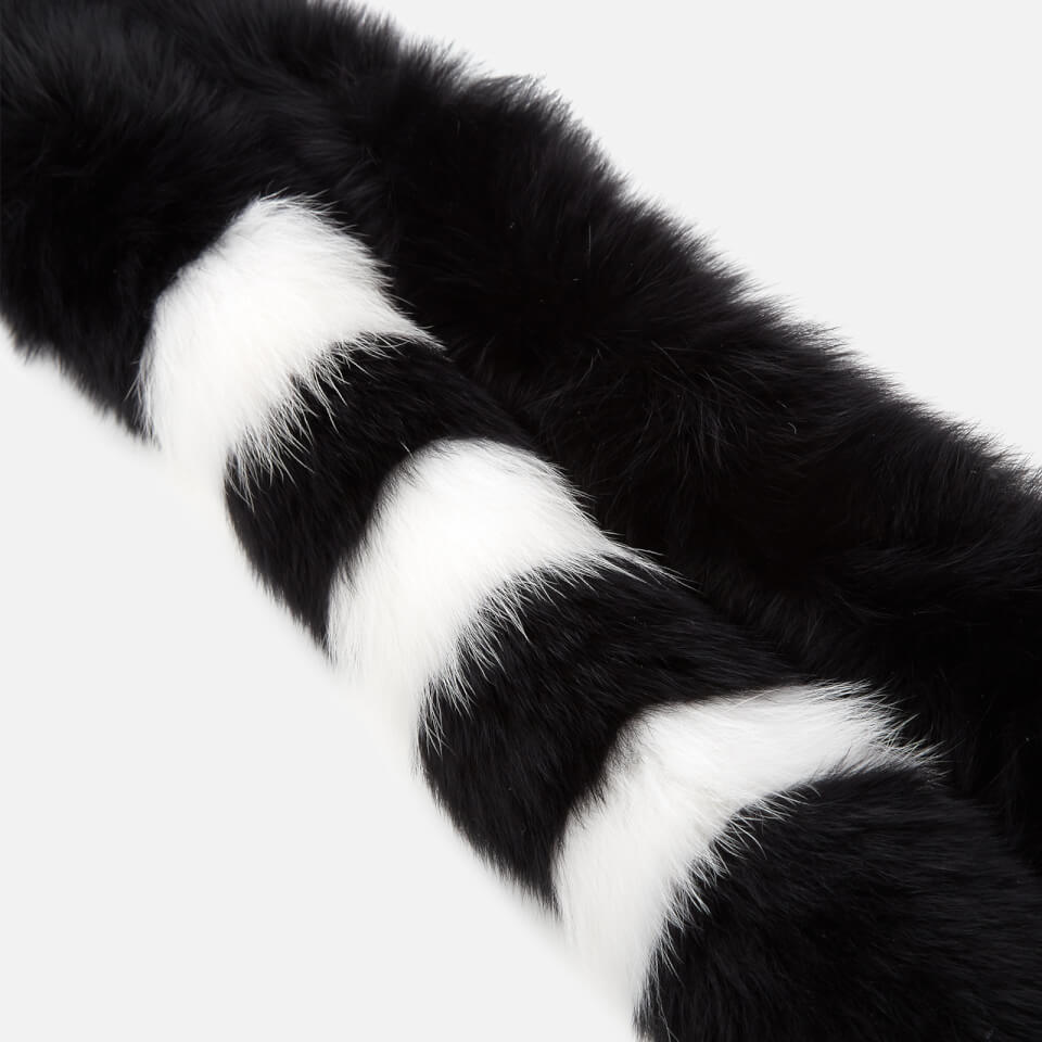 BKLYN Women's Fox Fur Scarf - Black/White Stripes