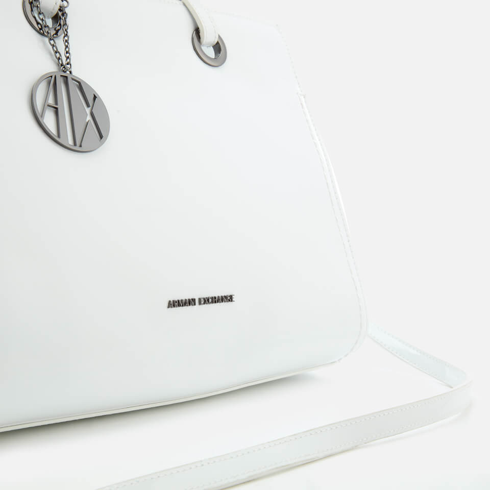 Armani Exchange Women's Structured Patent Tote Bag - White