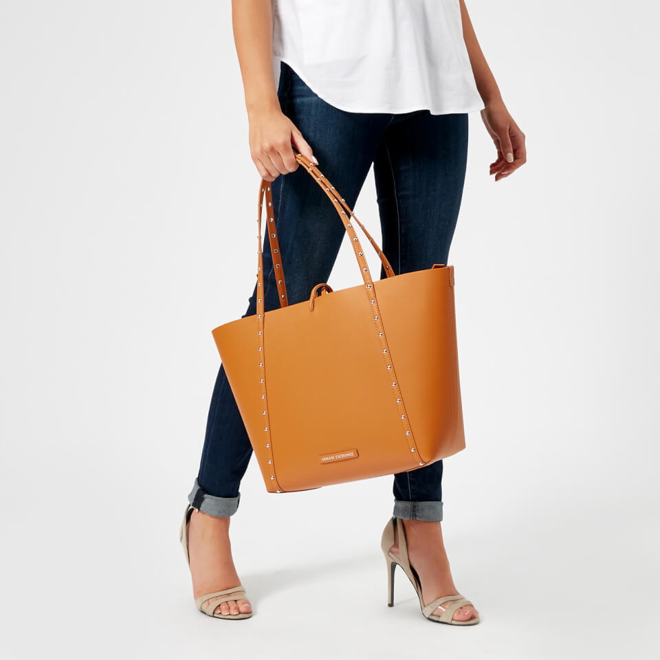 Armani Exchange Women's Leather Stud Tote Bag - Light Brown