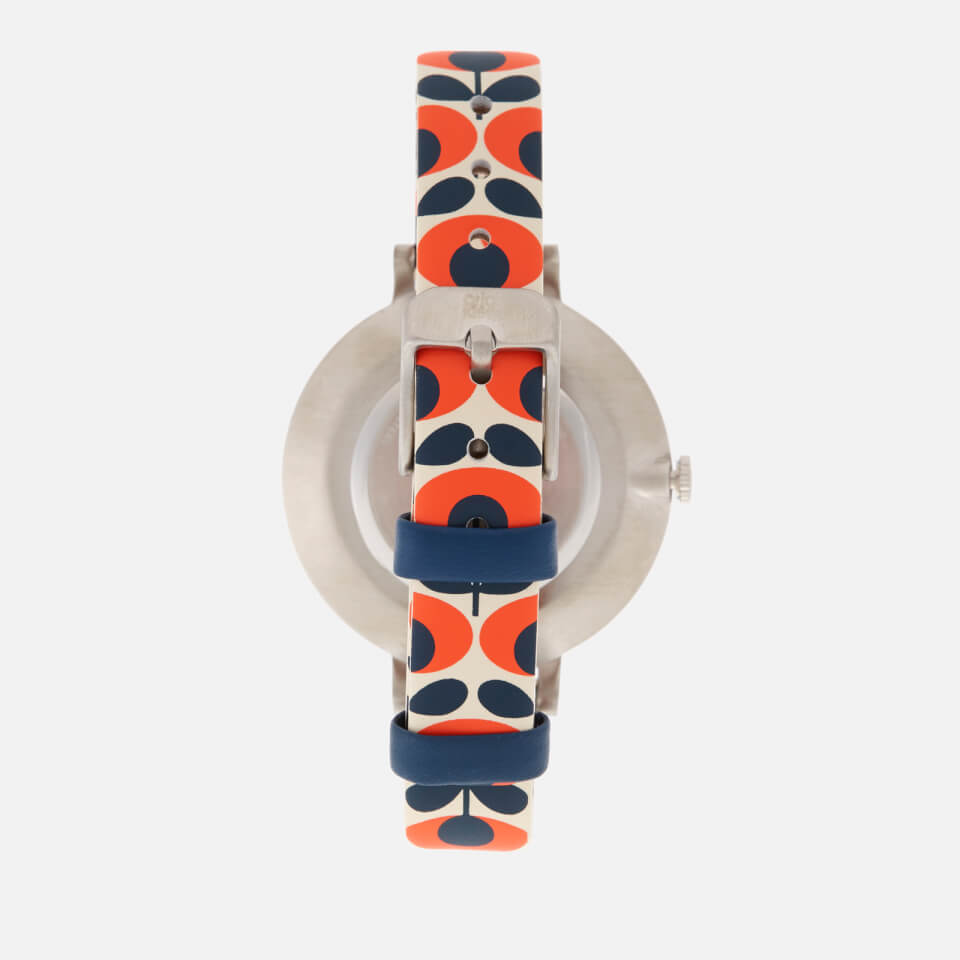 Orla Kiely Women's Ivy Print Leather Watch - Navy/Orange