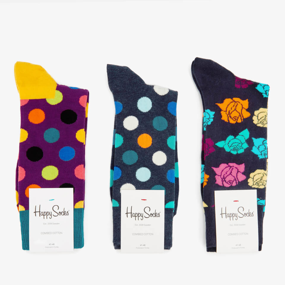 Happy Socks Mens Dots 3 Pack Socks - Multi - UK 7.5-11.5