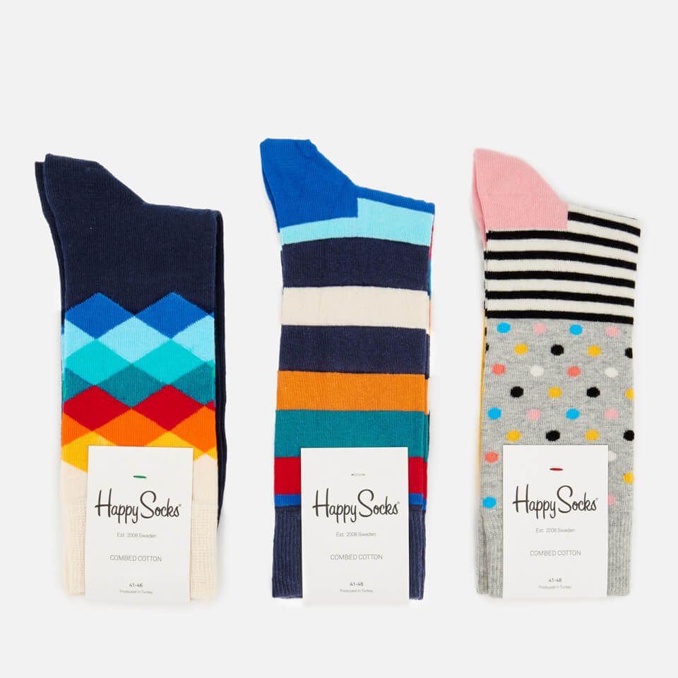 Happy Socks Mens Mixed 3 Pack Socks - Multi - UK 7.5-11.5