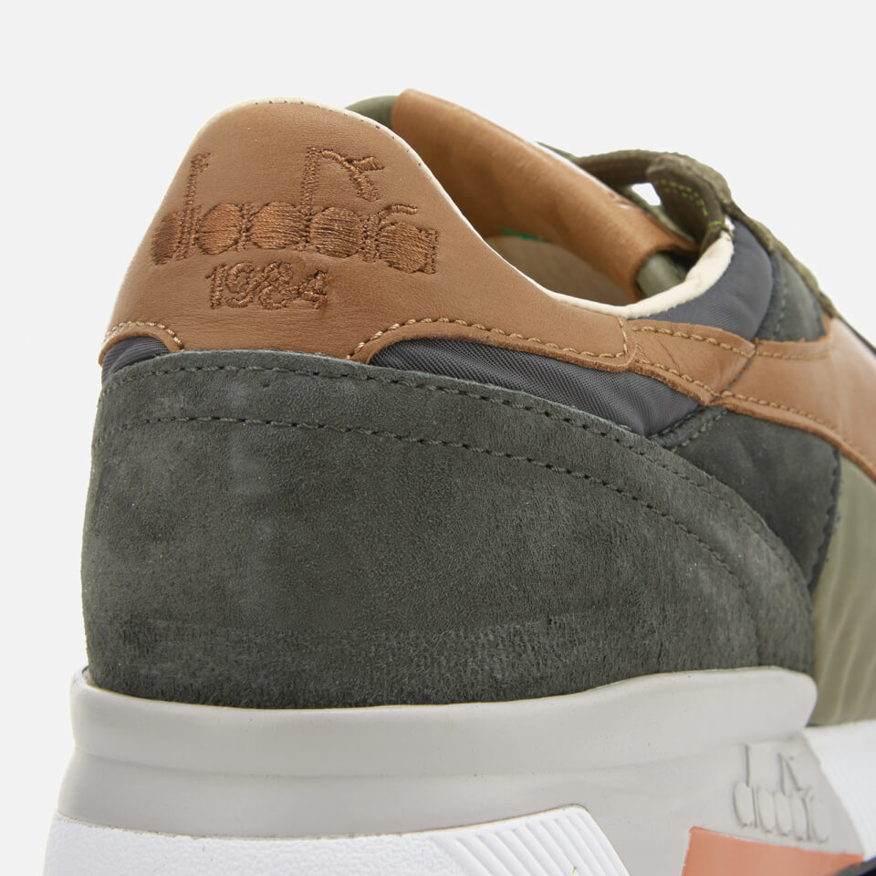 Diadora Heritage Men's Trident 90 Nyl Leather/Perforated Runner Trainers -  Burnt Olive/Phantom | Allsole