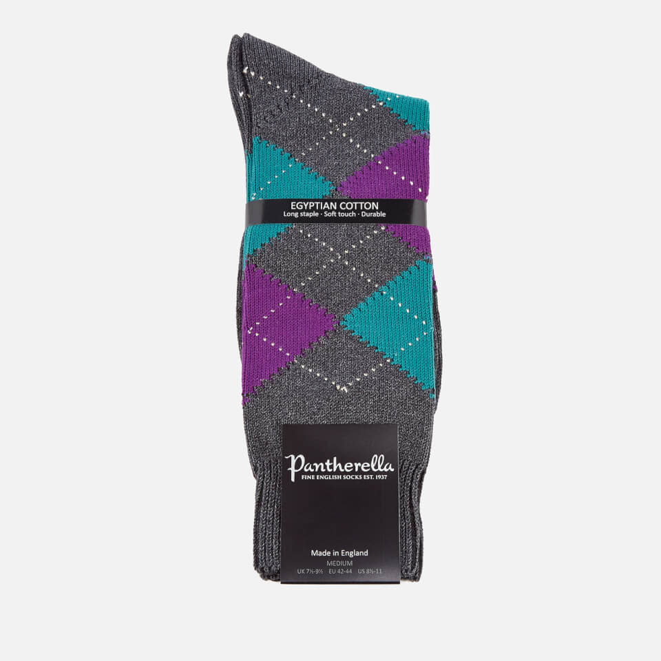 Pantherella Men's Turnmill Egyption Cotton Argyle Socks - Dark Grey Mix