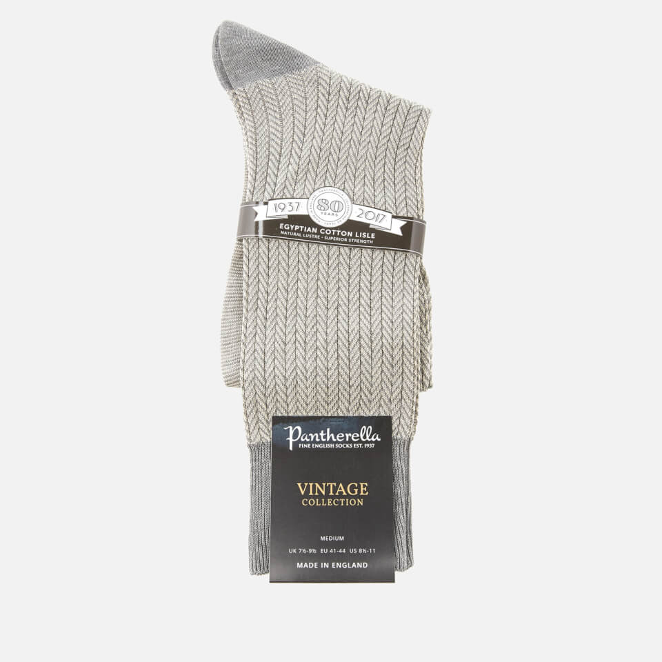Pantherella Men's Fabian Herringbone Cotton Socks - Mid Grey Mix