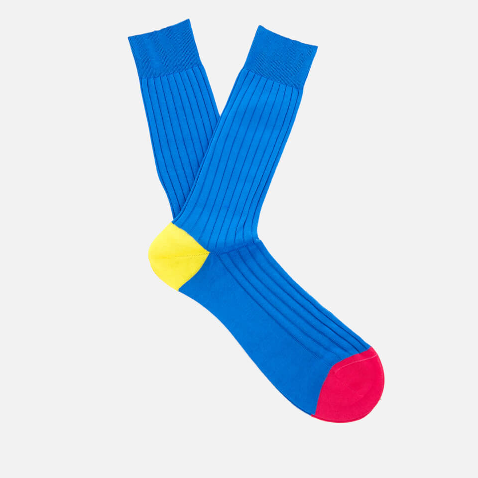 Pantherella Men's Portobello Contrast Heel and Toe Cotton Socks - Bright Blue