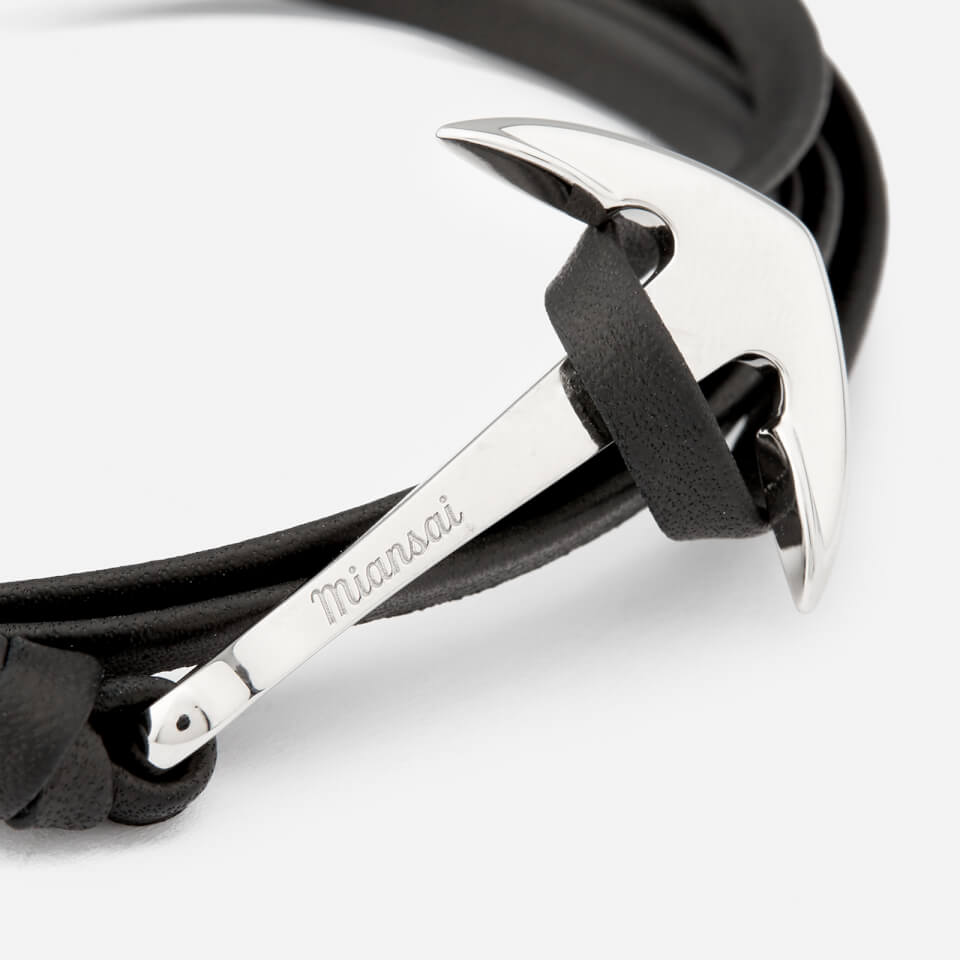 Miansai Men's Leather Bracelet with Silver Anchor - Black