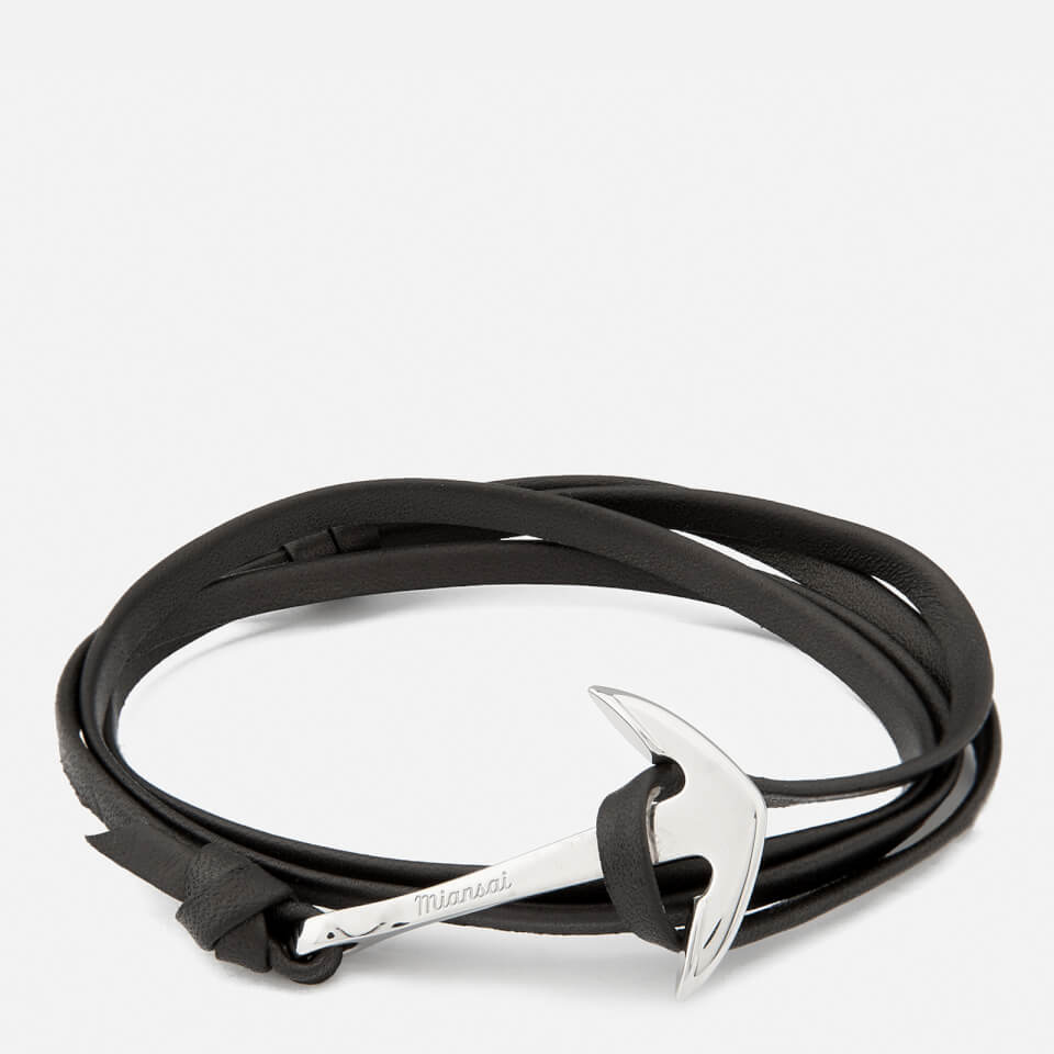Miansai Men's Leather Bracelet with Silver Anchor - Black