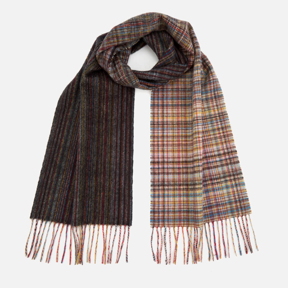 Paul Smith Men's Multistripe Check Wool Scarf - Red