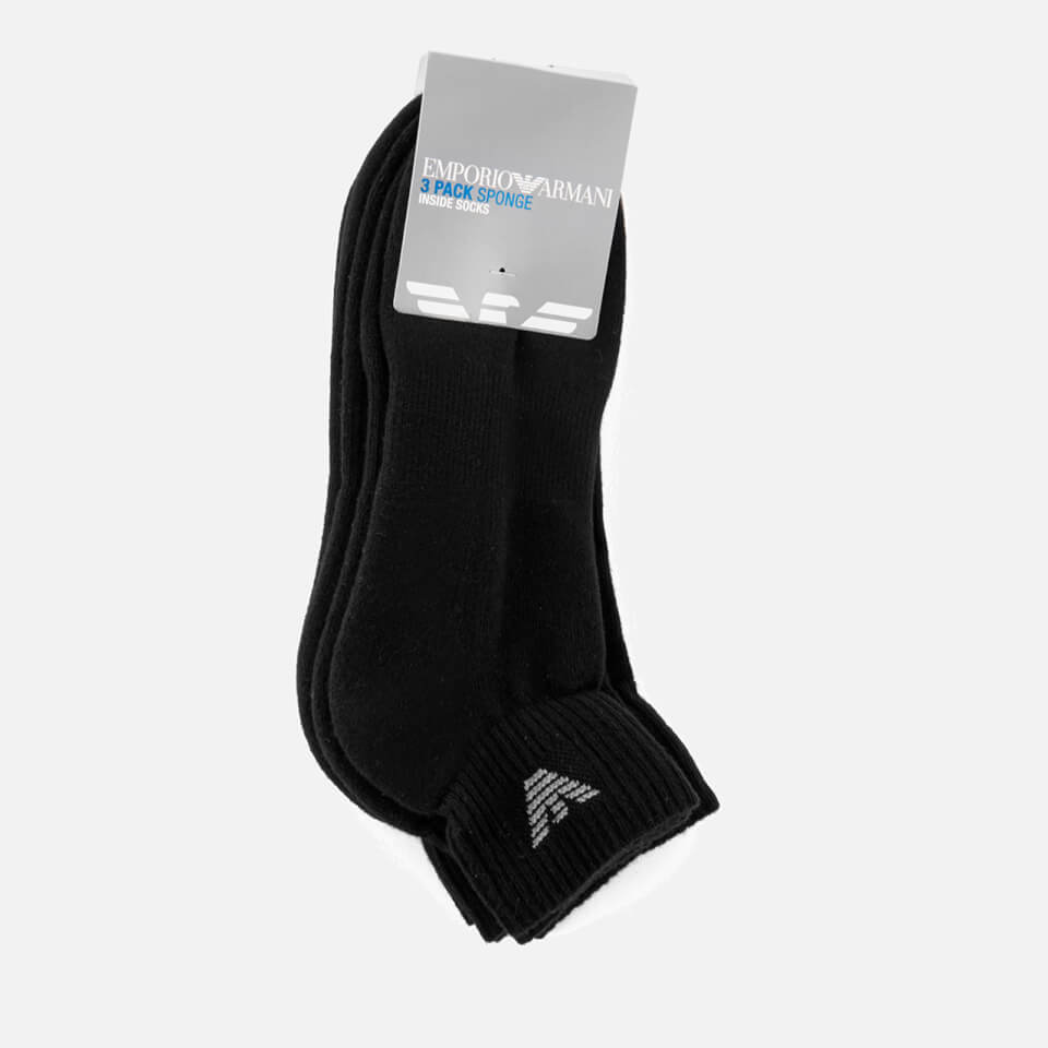Emporio Armani Men's 3 Pack Sponge Cotton Short Socks - Nero