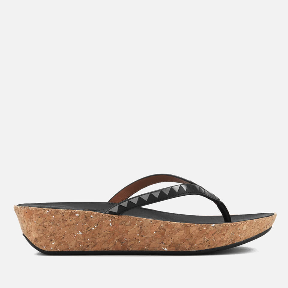 FitFlop Women s Linny Zig Zag Mirror Wedged Toe Post Sandals Black Pewter Allsole