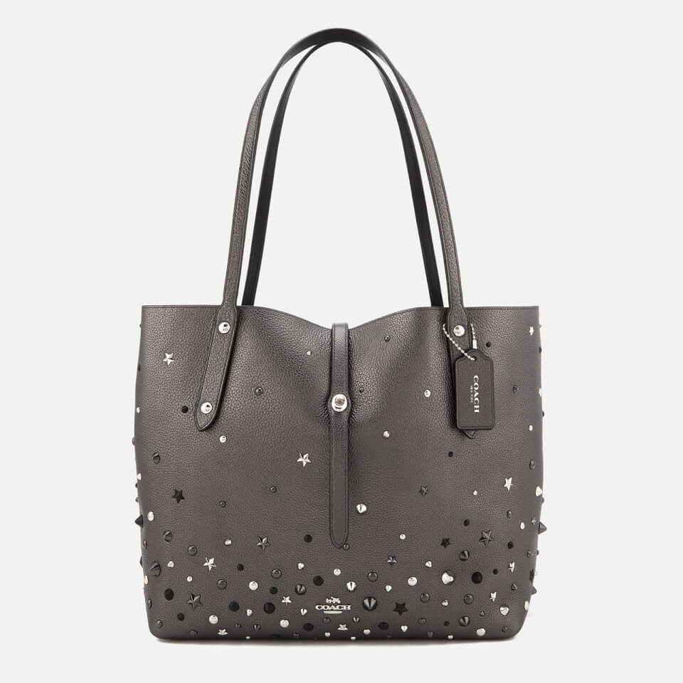 Coach Women s Market Tote Bag in Metallic with Star Rivets Metallic Graphite Coggles