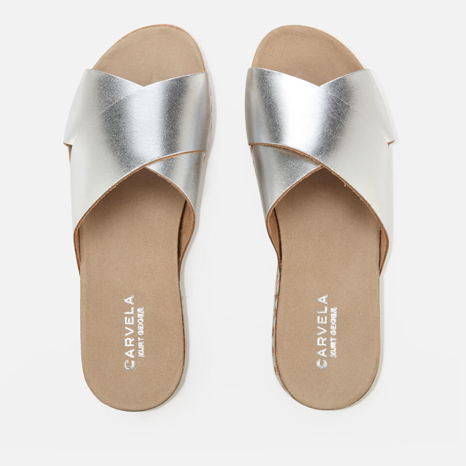 Carvela Women s Kake Leather Cross Front Flatform Sandals Silver