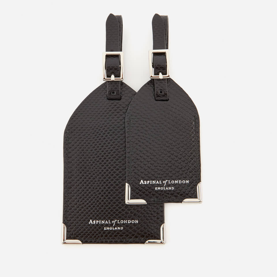 Aspinal of London Set of 2 Luggage Tags - Jet Black Lizard