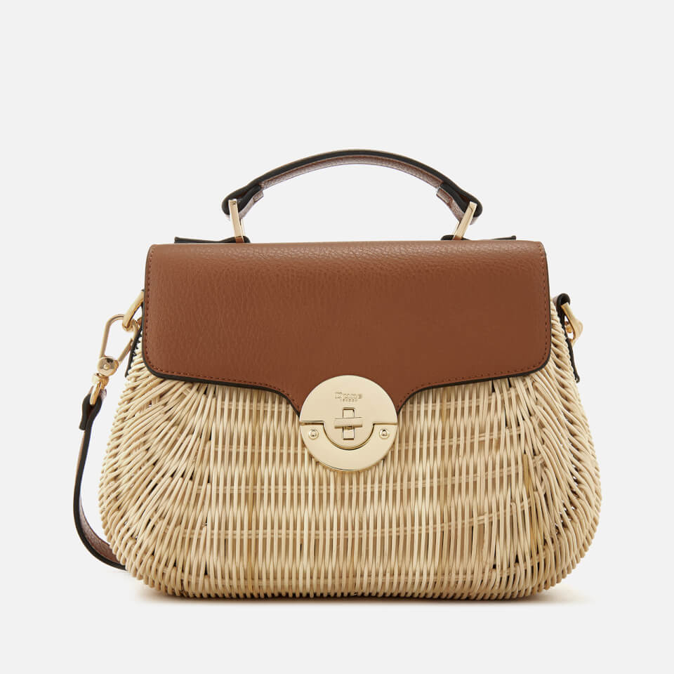 Dune Women's Wicker Bag with Leather Flap - Tan