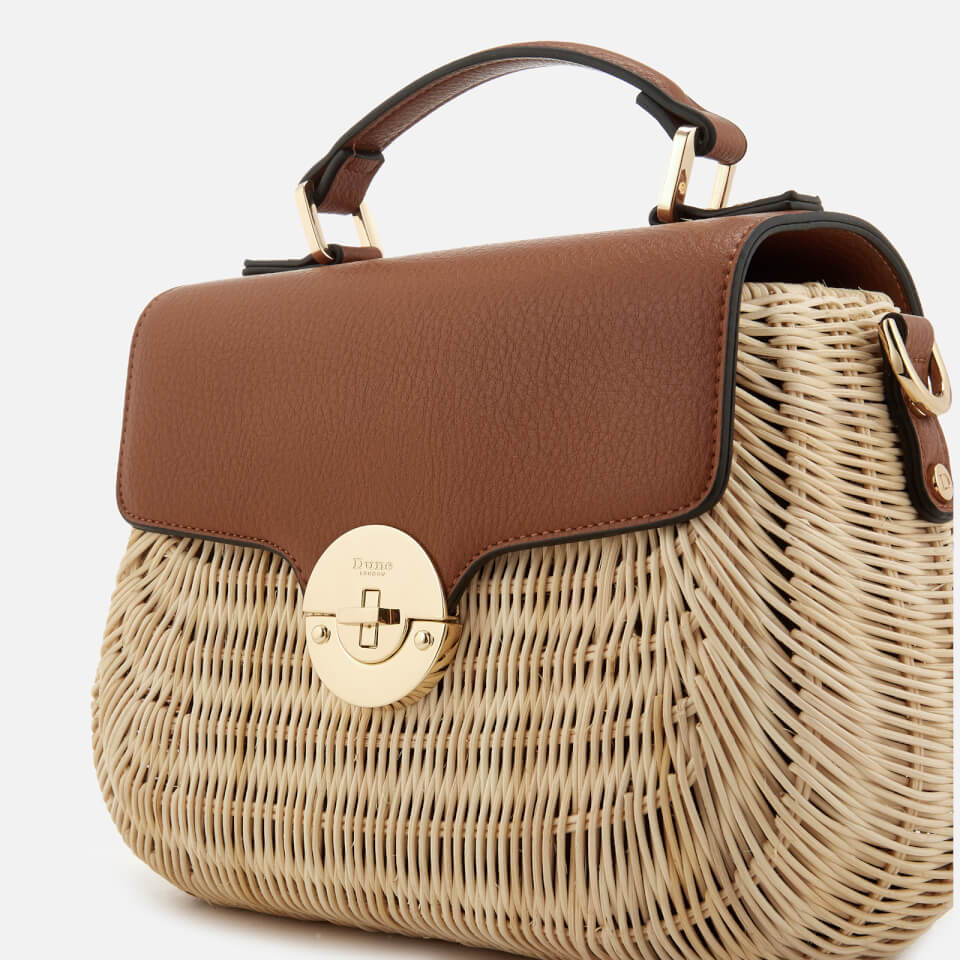 Dune Women's Wicker Bag with Leather Flap - Tan