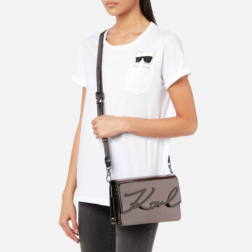 Karl Lagerfeld Women's K/Signature Gloss Shoulder Bag - Nickel