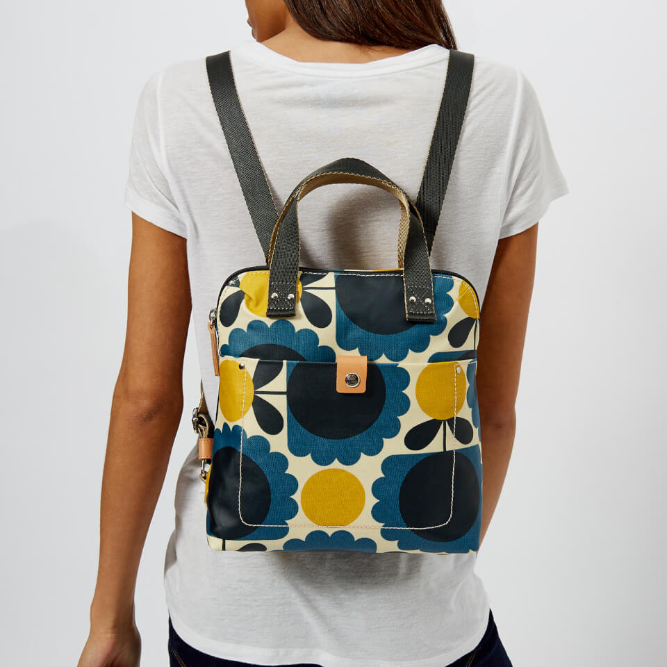 Orla Kiely Women's Laminated Scallop Flower Spot Small Tote Backpack - Denim