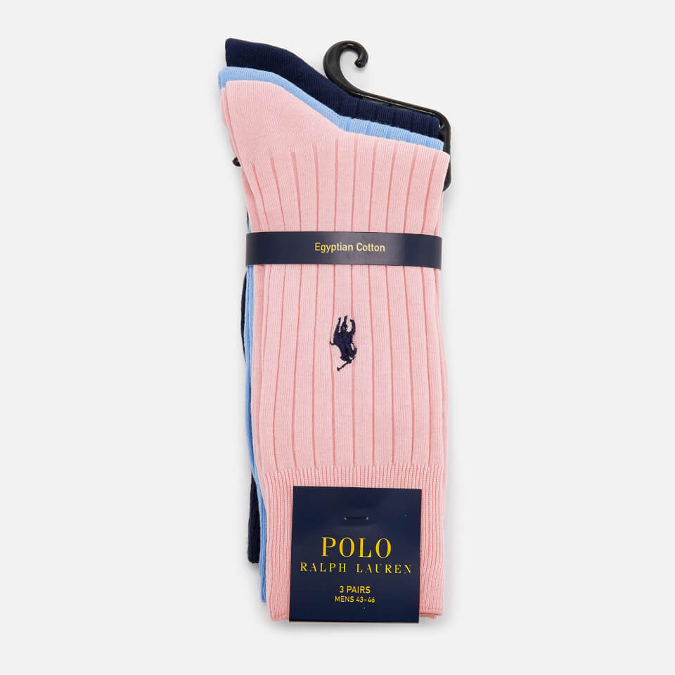 Polo Ralph Lauren Men's Egyptian Cotton Rib Crew 3 Pack Socks - Pink