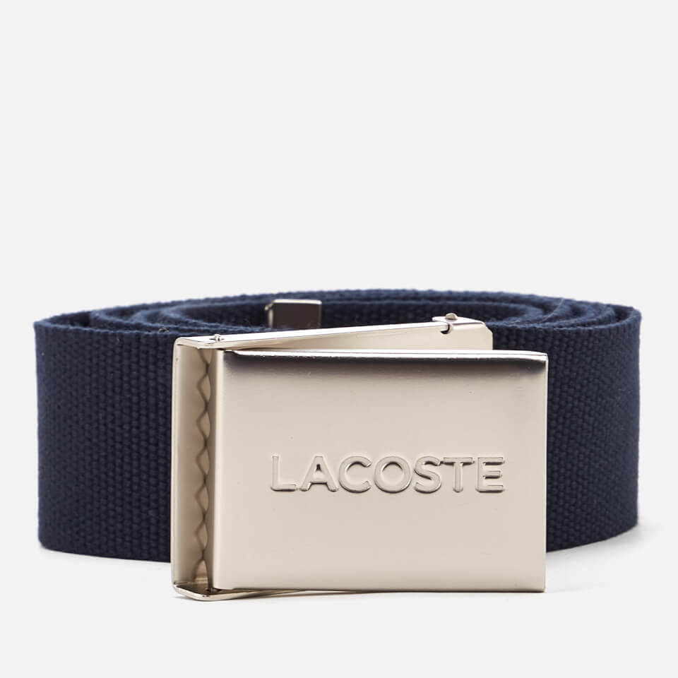 Lacoste Men's Textile Signature Croc Logo Belt - Navy Blue