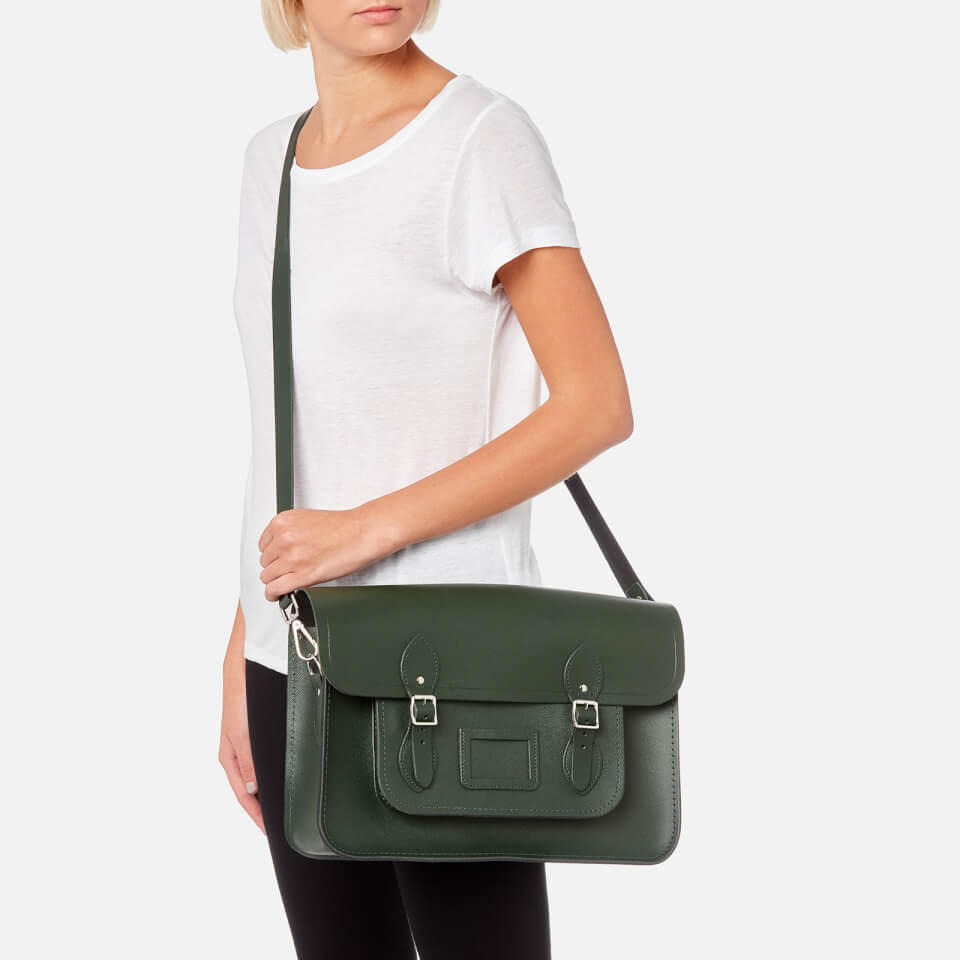 The Cambridge Satchel Company Women's 15 Inch Classic Satchel with Detachable Strap - Racing Green Saffiano