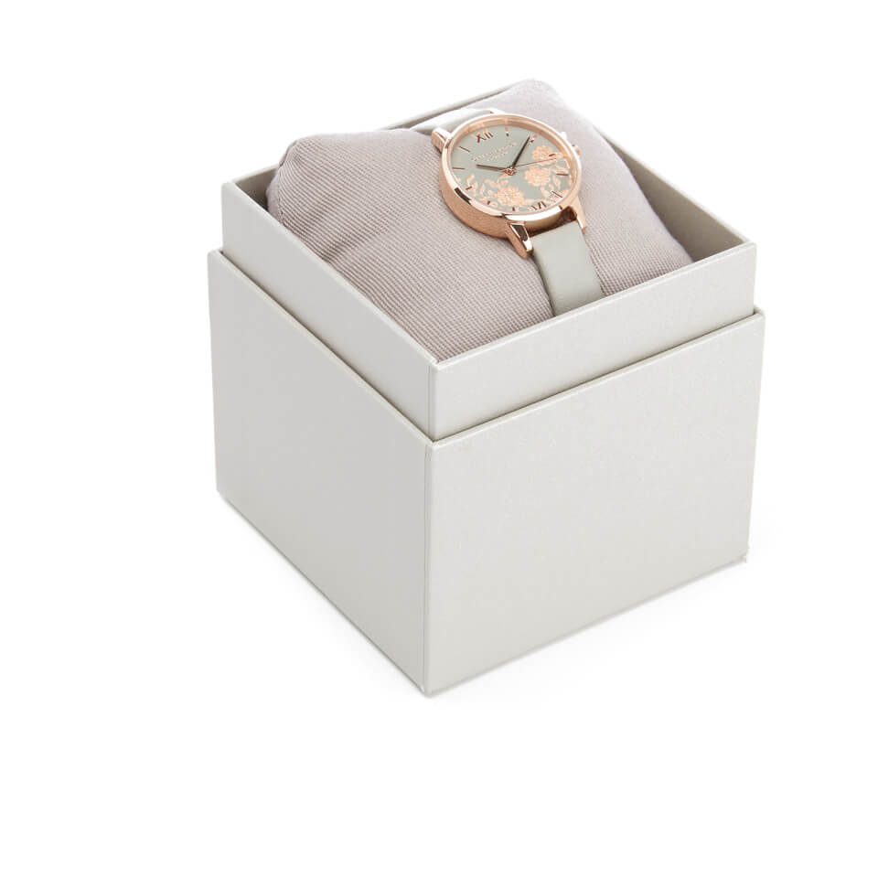 Olivia Burton Women's Lace Detail Watch - Grey/Rose Gold