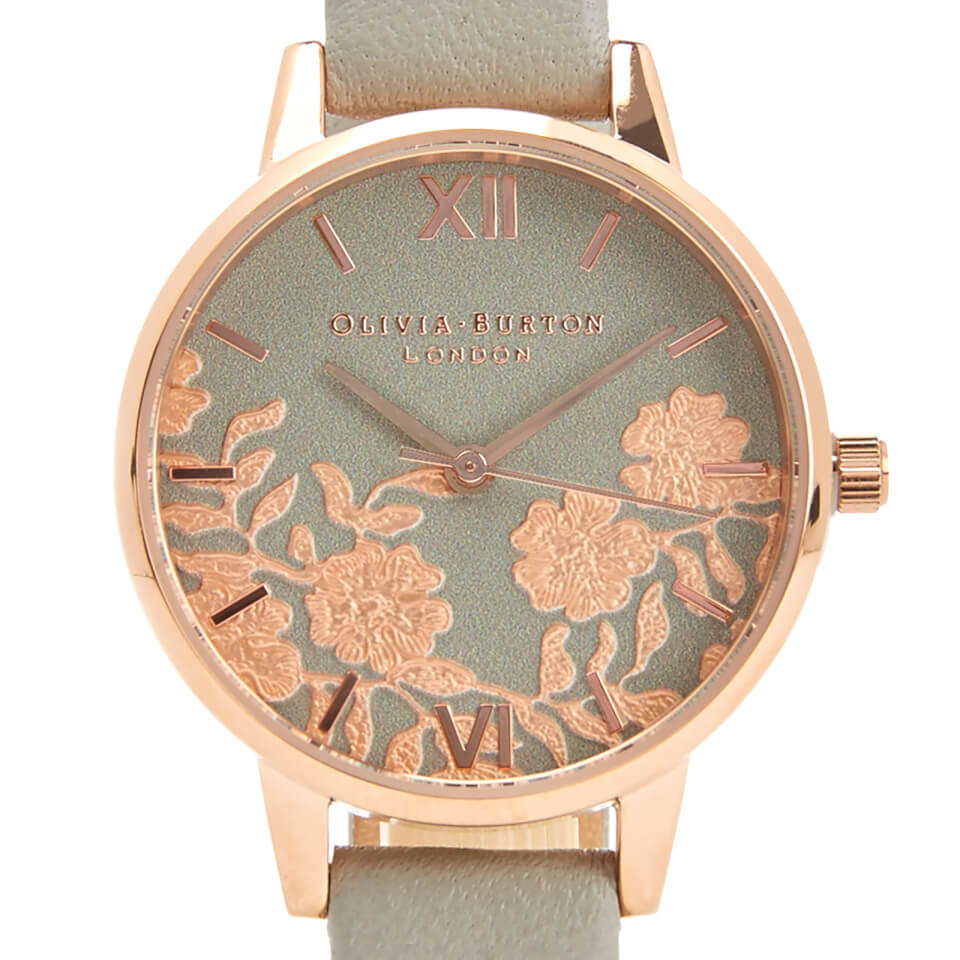 Olivia Burton Women's Lace Detail Watch - Grey/Rose Gold