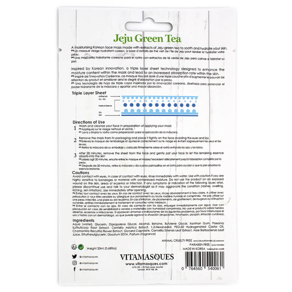 Vitamasques Jeju Green Tea Sheet Mask 20ml