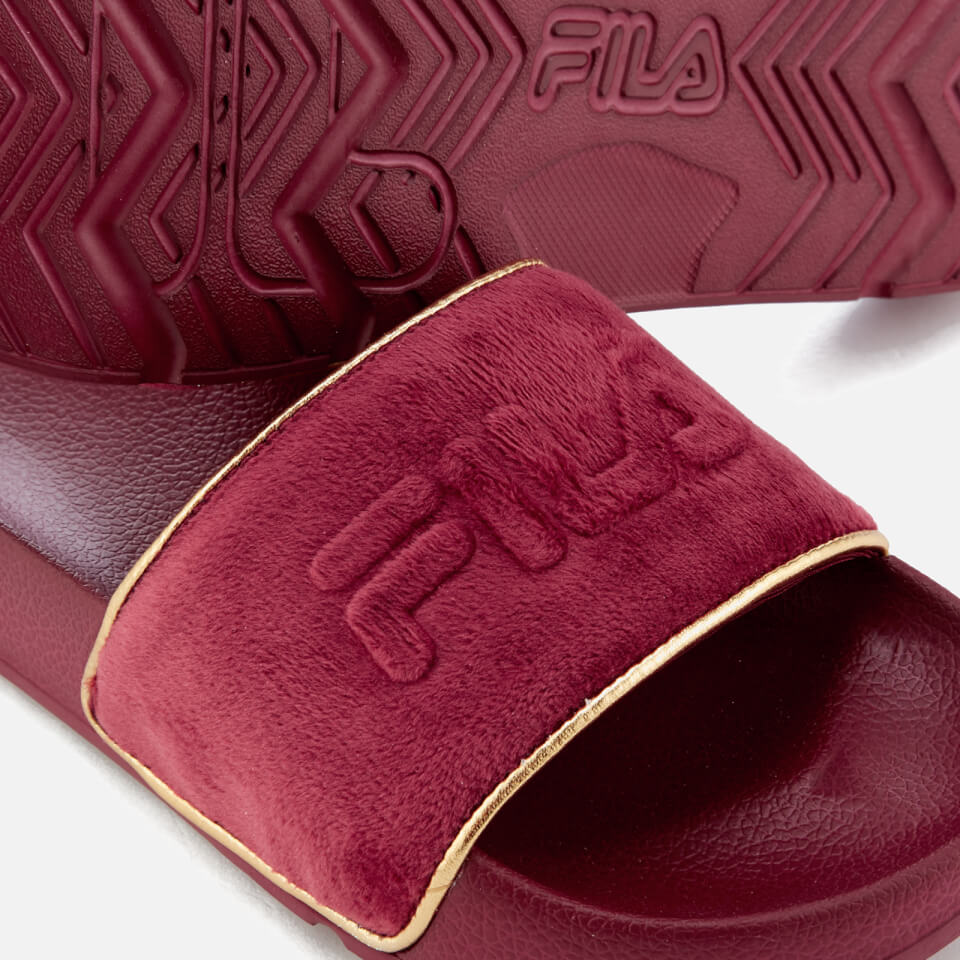 FILA Women s Drifter Border Velour Sliders Red Allsole