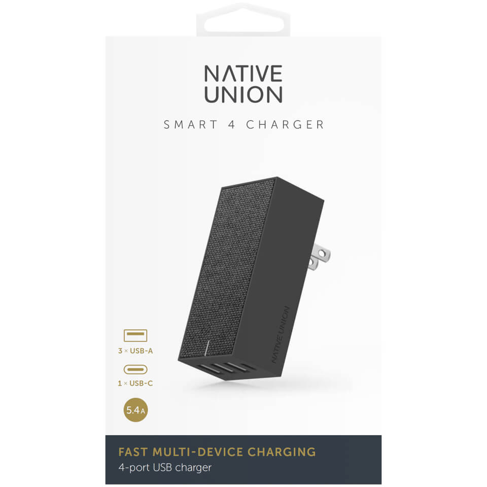 Native Union Smart 4 Port Charge USB Fabric Charger - Slate