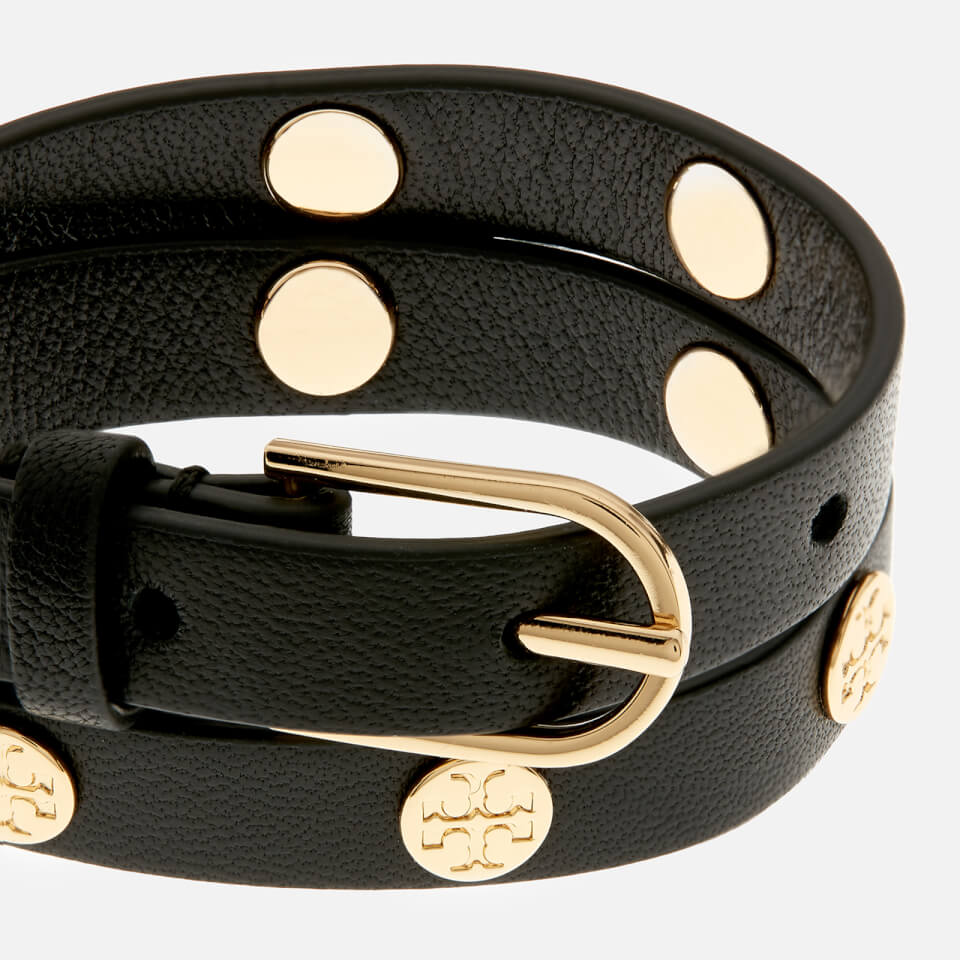 Tory Burch Women's Double Wrap Logo Stud Bracelet - Black/Gold