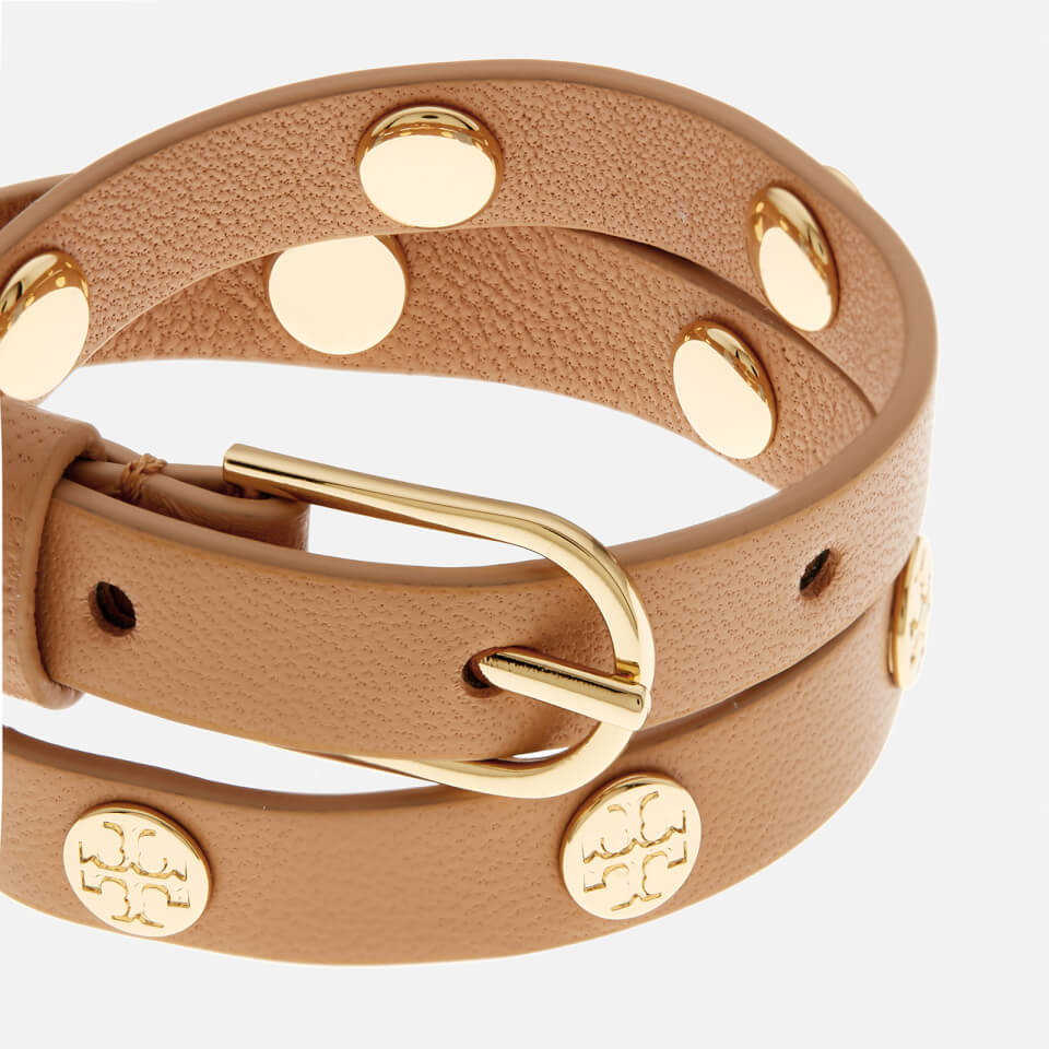 Tory Burch Women's Double Wrap Logo Stud Bracelet - Aged Vachetta/Gold