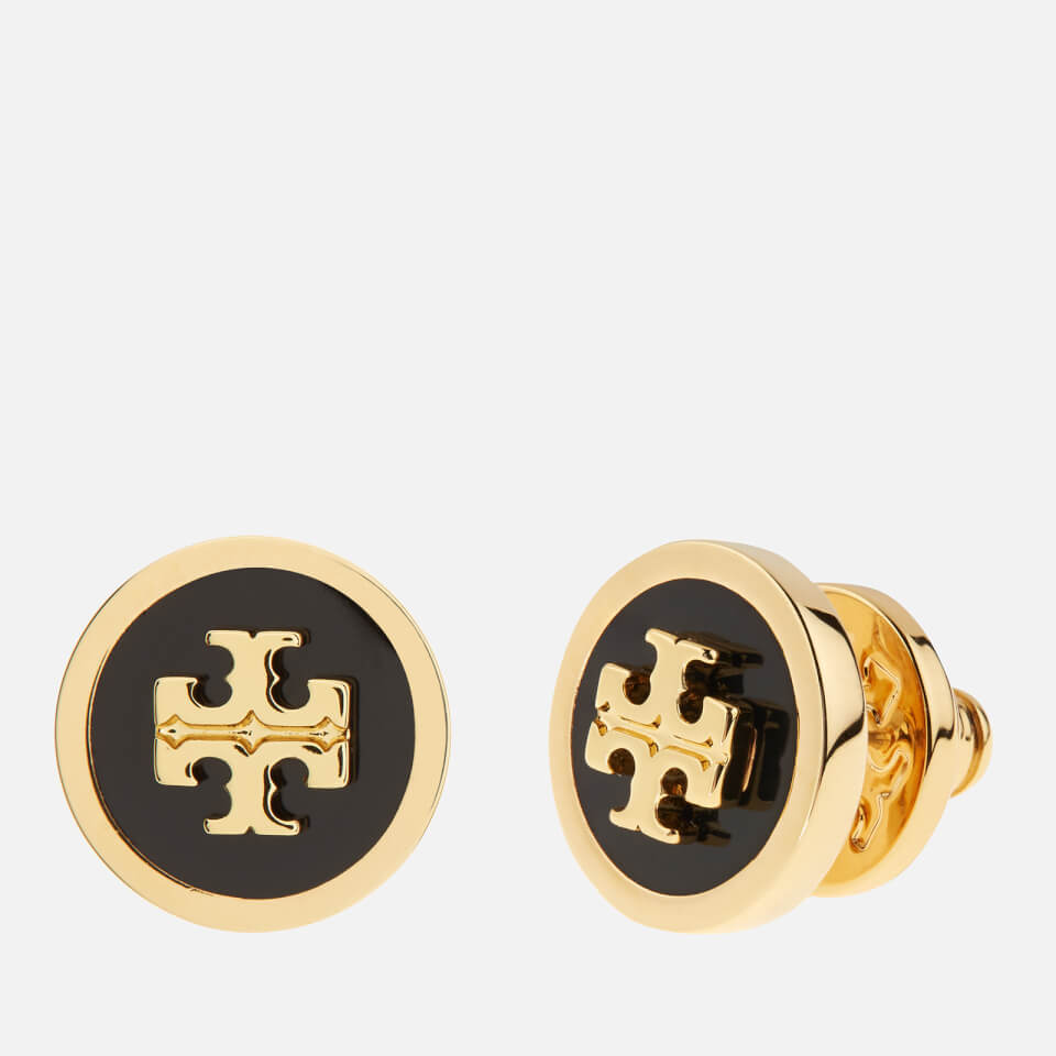Tory Burch Women's Lacquered Raised Logo Stud Earrings - Black/Gold