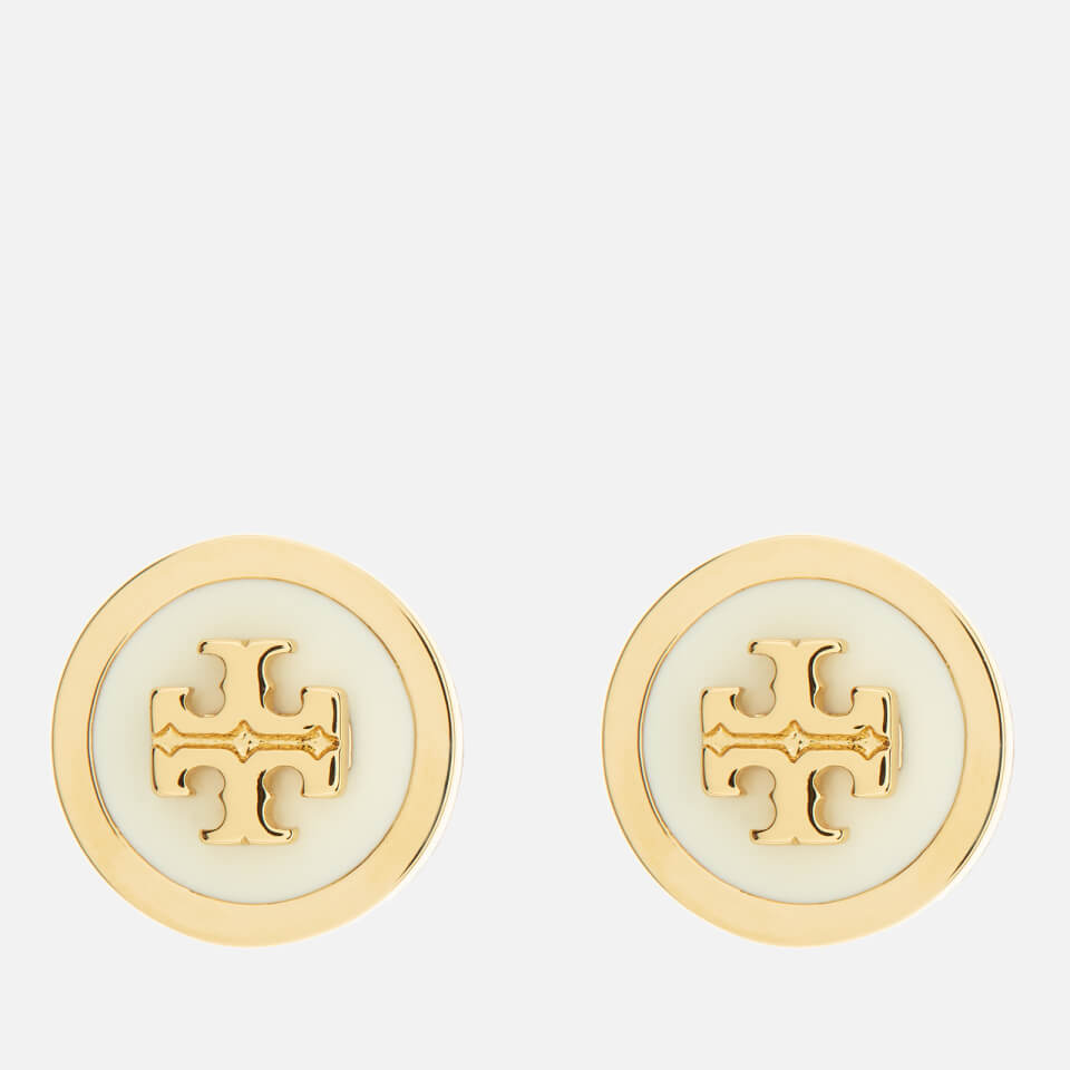 Tory Burch Women's Lacquered Raised Logo Stud Earrings - New Ivory/Gold