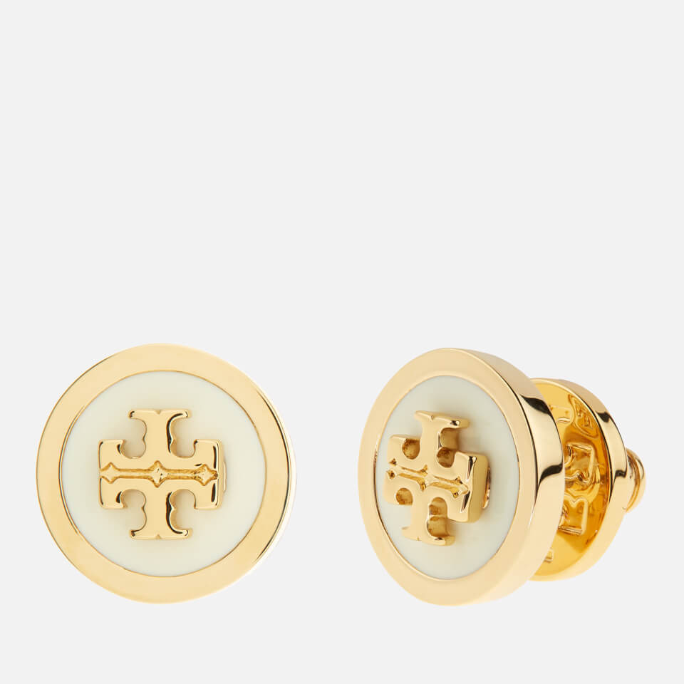 Tory Burch Women's Lacquered Raised Logo Stud Earrings - New Ivory/Gold